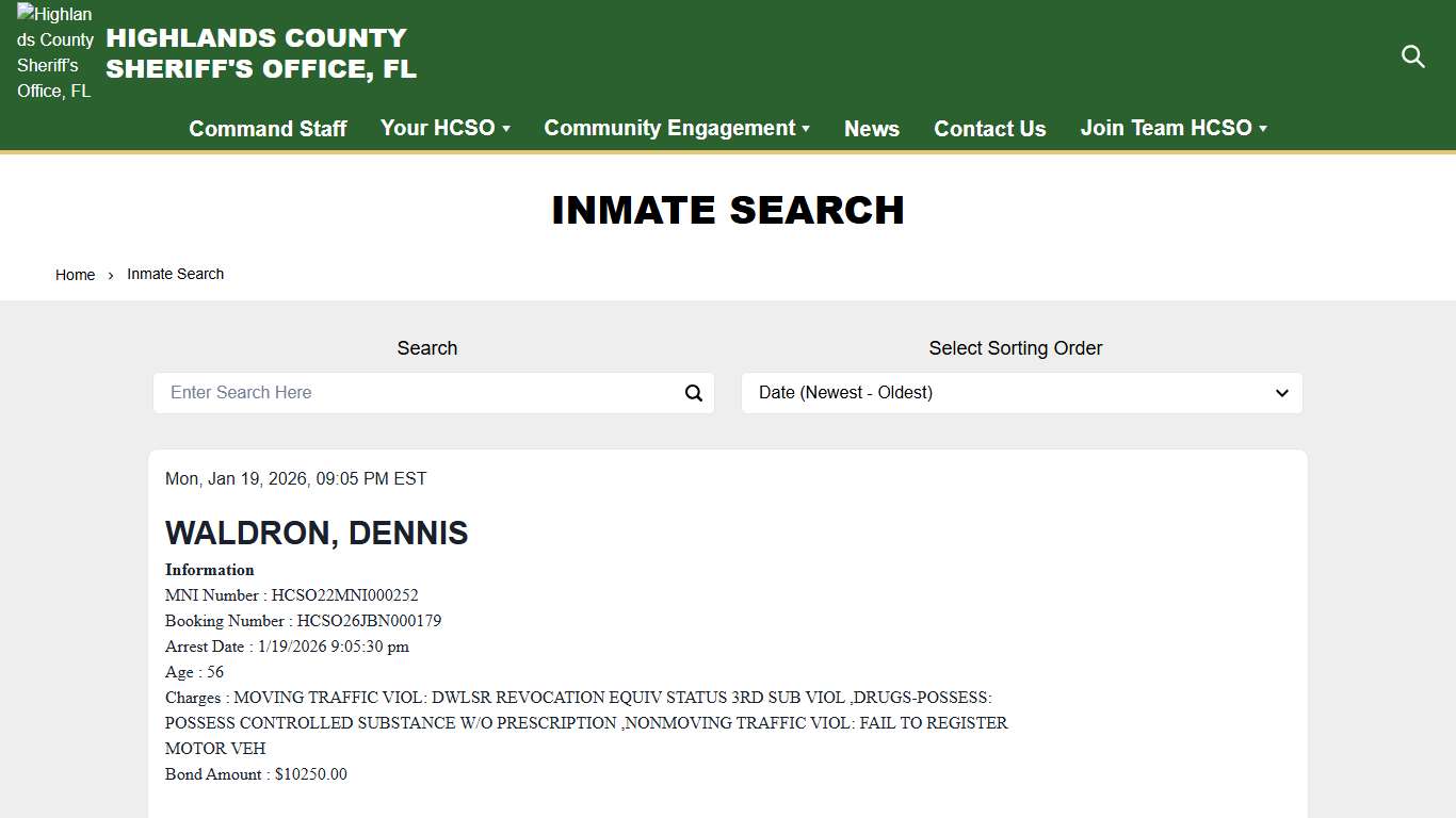 Inmate Search | Highlands County Sheriff’s Office, FL